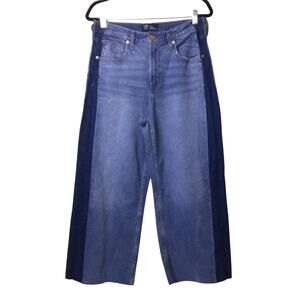Gap Denim High Rise Two Tone Wide Leg Tuxedo Stripe Crop Raw Hem Jeans Size 12S